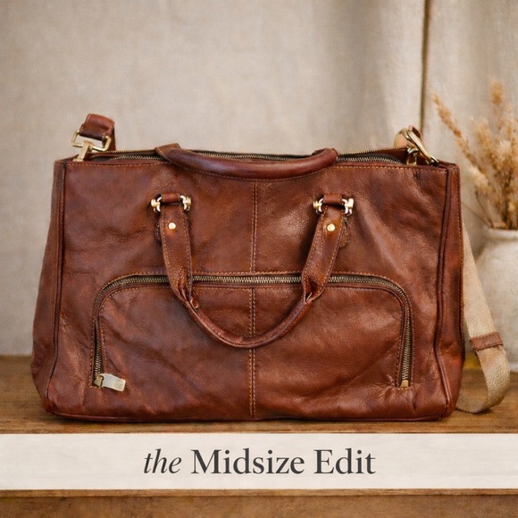 Liz Claiborne Handbags - Cognac Genuine Leather Crossbody Satchel | Vintage Style Work Tote
